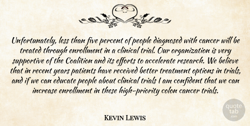 Kevin Lewis Quote About Accelerate, Believe, Cancer, Clinical, Coalition: Unfortunately Less Than Five Percent...