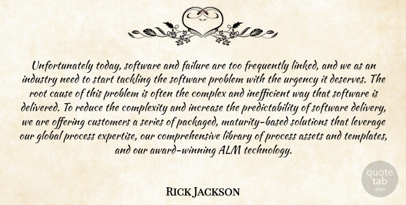 Rick Jackson Quote About Assets, Cause, Complex, Complexity, Customers: Unfortunately Today Software And Failure...