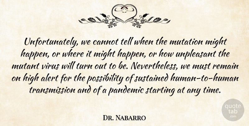 Dr. Nabarro Quote About Alert, Cannot, High, Might, Mutant: Unfortunately We Cannot Tell When...