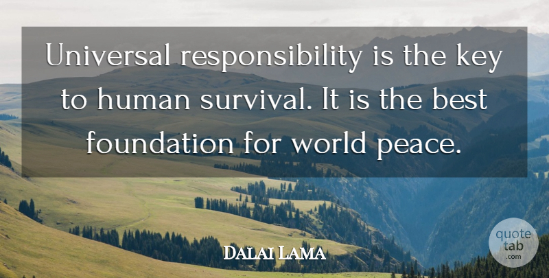 Dalai Lama Quote About Responsibility, Keys, Survival: Universal Responsibility Is The Key...