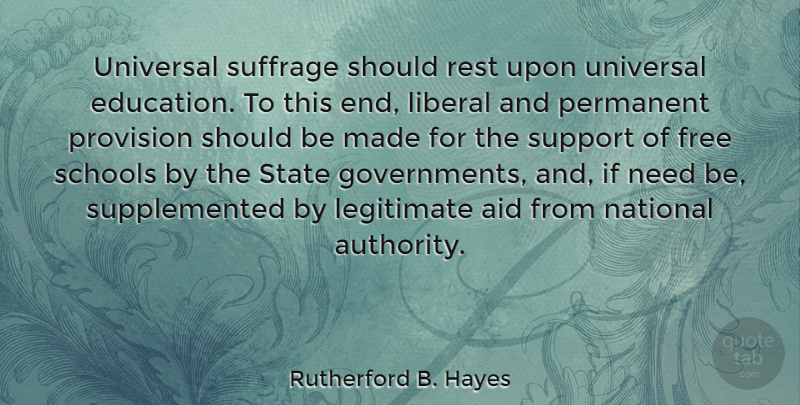 Rutherford B. Hayes Quote About School, Government, Support: Universal Suffrage Should Rest Upon...