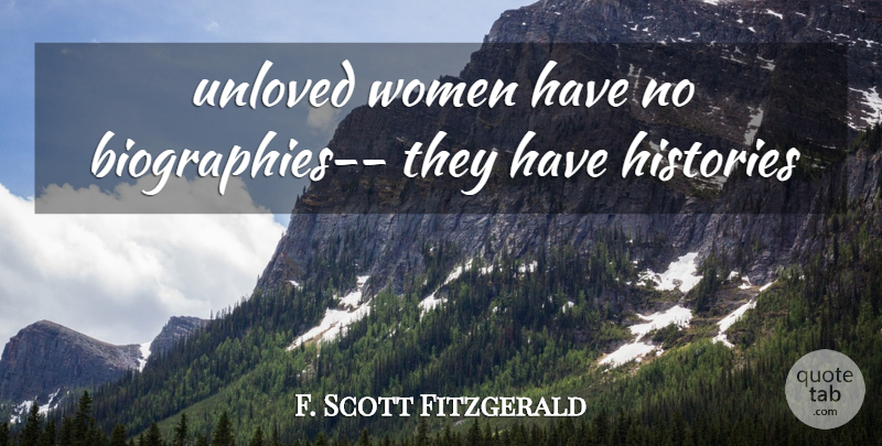 F. Scott Fitzgerald Quote About Biographies, Unloved: Unloved Women Have No Biographies...