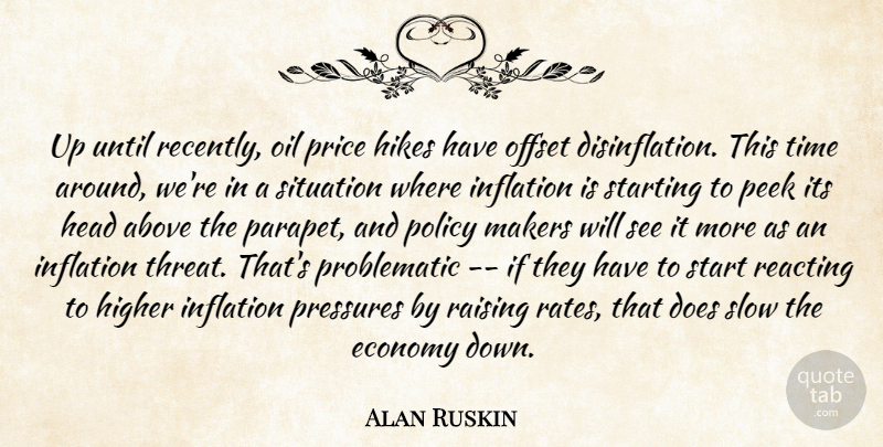 Alan Ruskin Quote About Above, Economy, Head, Higher, Hikes: Up Until Recently Oil Price...