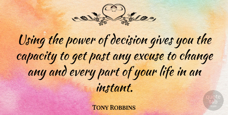 Tony Robbins Quote About Change, Powerful, Past: Using The Power Of Decision...