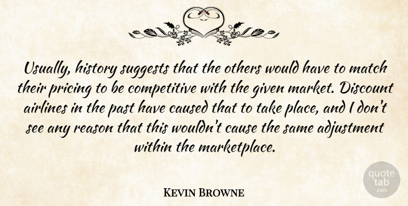 Kevin Browne Quote About Adjustment, Airlines, Caused, Discount, Given: Usually History Suggests That The...