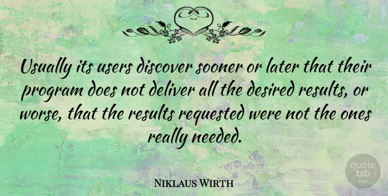 Niklaus Wirth Quote About Doe, Program, Results: Usually Its Users Discover Sooner...