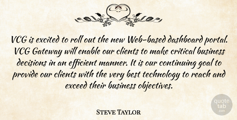 Steve Taylor Quote About Best, Business, Clients, Continuing, Critical: Vcg Is Excited To Roll...