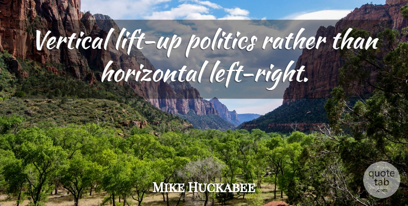 Mike Huckabee Quote About Left, Vertical, Horizontal: Vertical Lift Up Politics Rather...