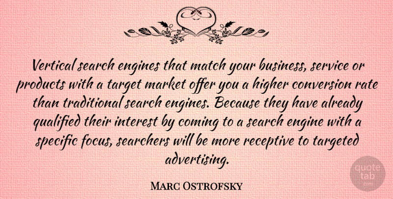 Marc Ostrofsky Quote About Focus, Target Market, Advertising: Vertical Search Engines That Match...