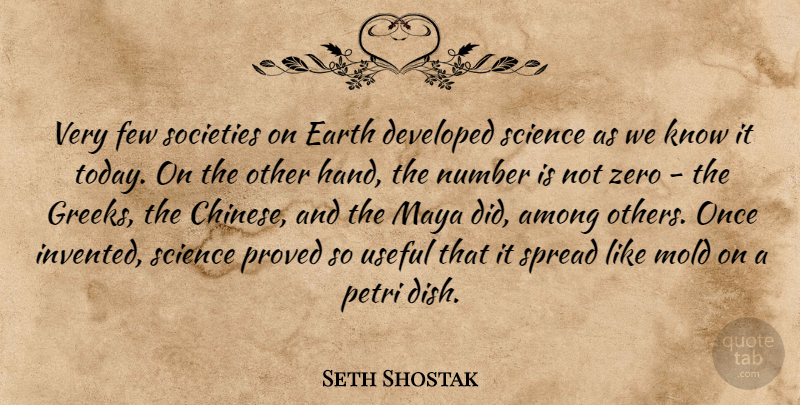 Seth Shostak Quote About Among, Developed, Few, Mold, Number: Very Few Societies On Earth...