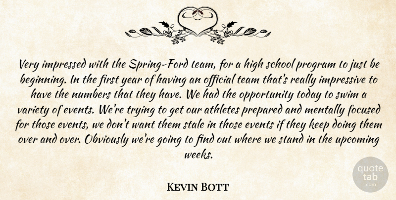 Kevin Bott Quote About Athletes, Events, Focused, High, Impressed: Very Impressed With The Spring...