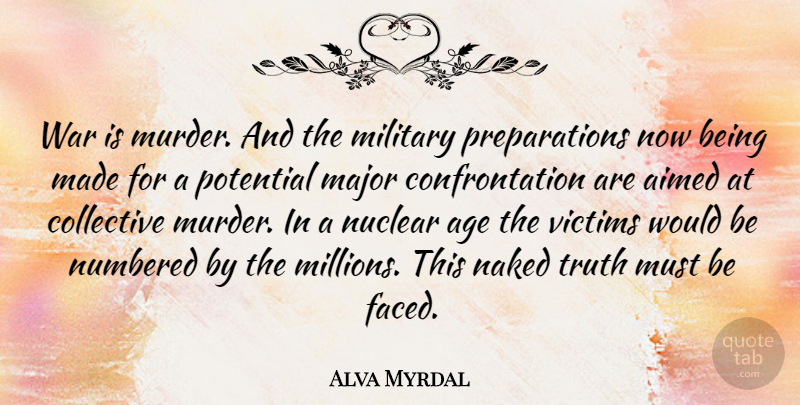 Alva Myrdal Quote About War, Military, Preparation: War Is Murder And The...