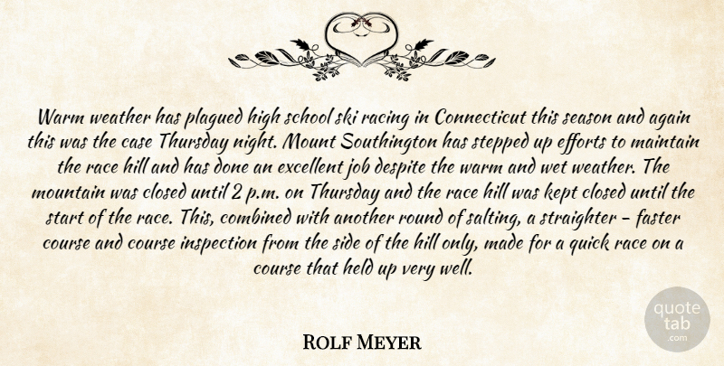 Rolf Meyer Quote About Again, Case, Closed, Combined, Course: Warm Weather Has Plagued High...