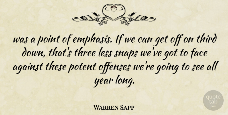 Warren Sapp Quote About Against, Face, Less, Point, Potent: Was A Point Of Emphasis...