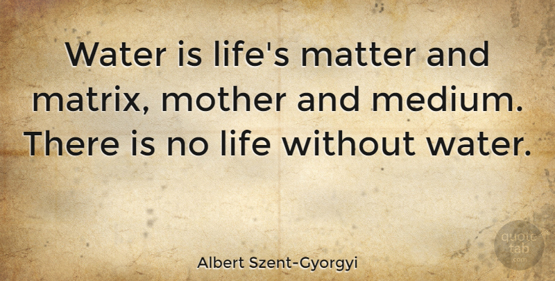 Albert Szent-Gyorgyi Quote About Mother, Ice Water, Water Of Life: Water Is Lifes Matter And...