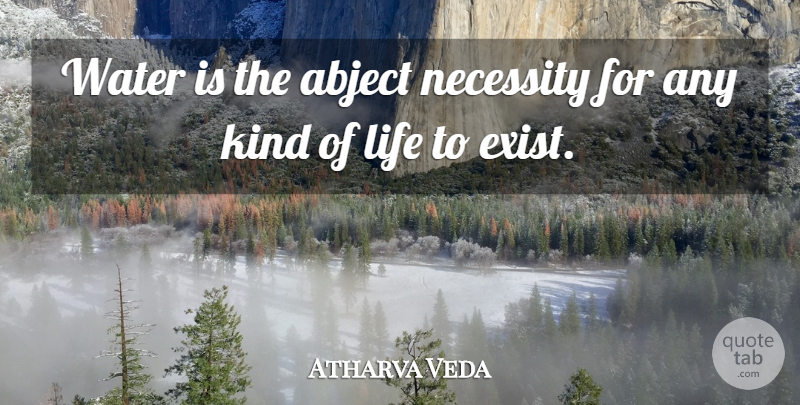 Atharva Veda Quote About Abject, Life, Necessity, Water: Water Is The Abject Necessity...