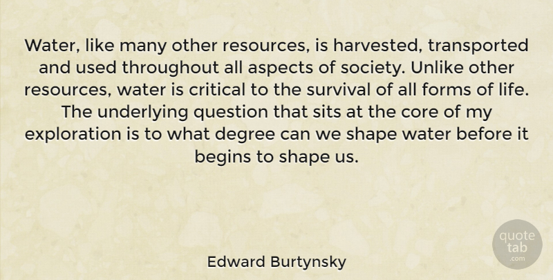 Edward Burtynsky Quote About Water, Survival, Shapes: Water Like Many Other Resources...