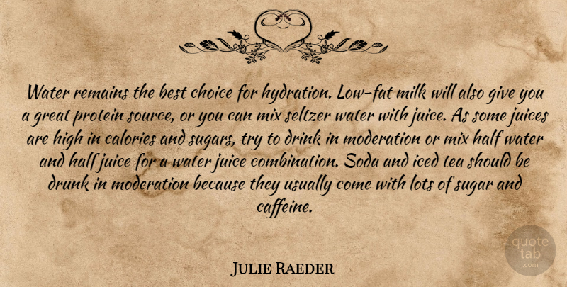 Julie Raeder Quote About Best, Calories, Choice, Drink, Drunk: Water Remains The Best Choice...