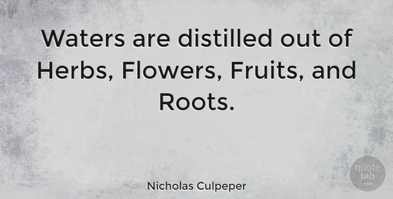 Nicholas Culpeper Quote About Flower, Roots, Water: Waters Are Distilled Out Of...