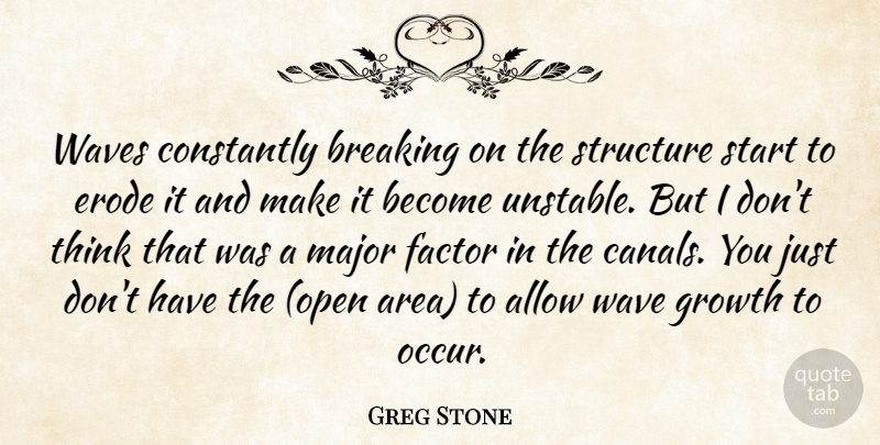 Greg Stone Quote About Allow, Breaking, Constantly, Factor, Growth: Waves Constantly Breaking On The...