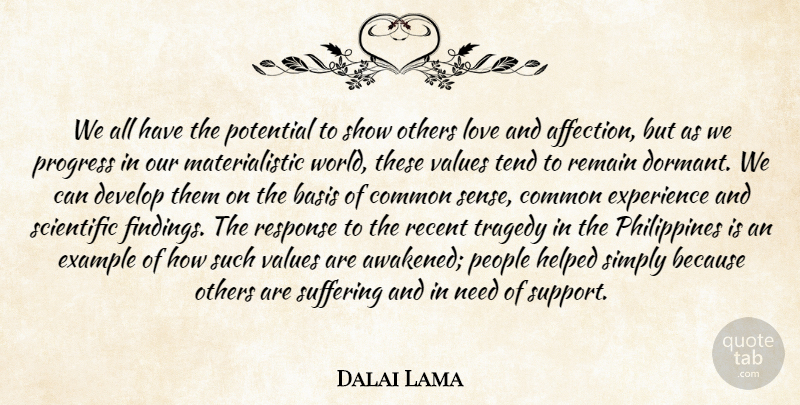 Dalai Lama Quote About Common Sense, People, Support: We All Have The Potential...