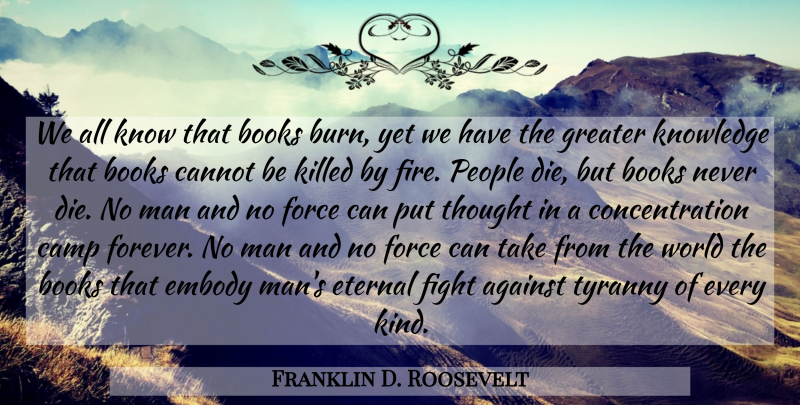Franklin D. Roosevelt Quote About Book, Fighting, Men: We All Know That Books...