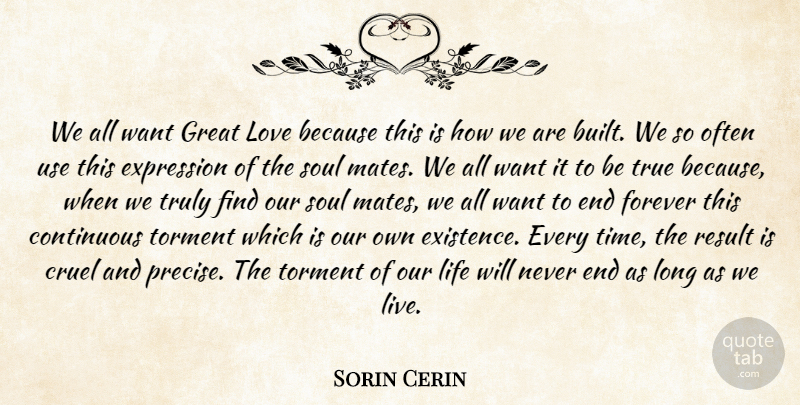 Sorin Cerin Quote About Continuous, Cruel, Expression, Forever, Great: We All Want Great Love...