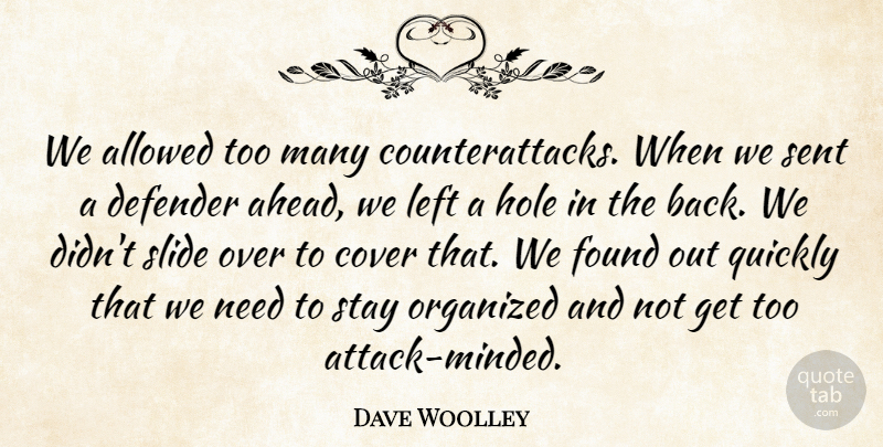 Dave Woolley Quote About Allowed, Cover, Defender, Found, Hole: We Allowed Too Many Counterattacks...