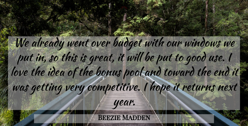 Beezie Madden Quote About Bonus, Budget, Budgets, Good, Hope: We Already Went Over Budget...