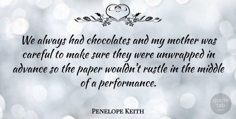 Penelope Keith Quote About Mother, Chocolate, Paper: We Always Had Chocolates And...
