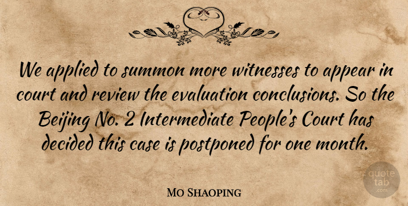 Mo Shaoping Quote About Appear, Applied, Beijing, Case, Court: We Applied To Summon More...