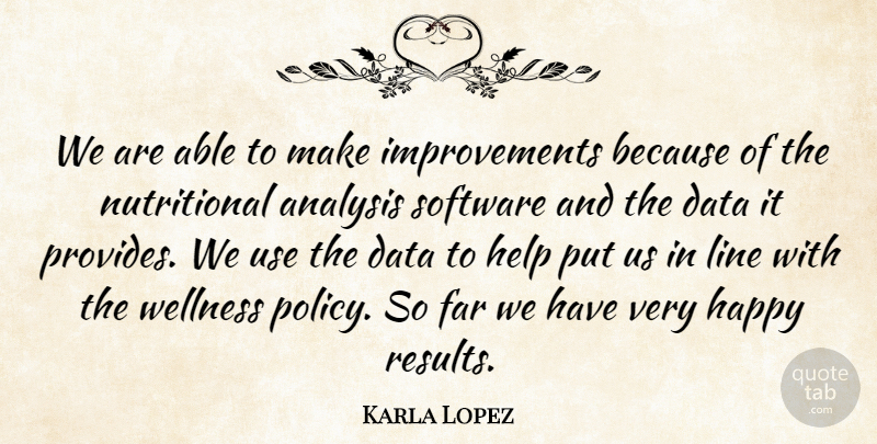 Karla Lopez Quote About Analysis, Data, Far, Happy, Help: We Are Able To Make...