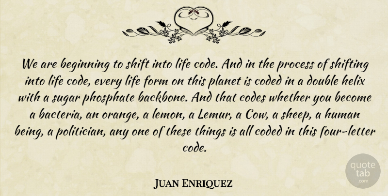 Juan Enriquez Quote About Orange, Sheep, Four: We Are Beginning To Shift...