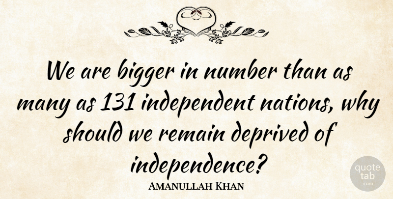 Amanullah Khan Quote About Bigger, Deprived, Number, Remain: We Are Bigger In Number...