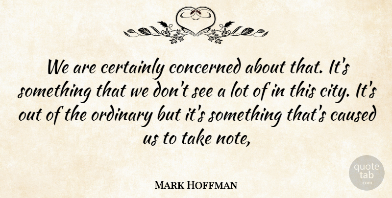 Mark Hoffman Quote About Caused, Certainly, Concerned, Ordinary: We Are Certainly Concerned About...
