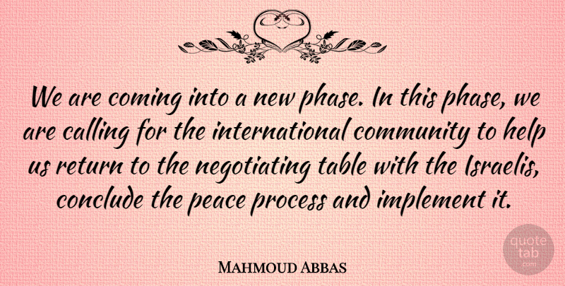 Mahmoud Abbas Quote About Calling, Coming, Community, Conclude, Help: We Are Coming Into A...