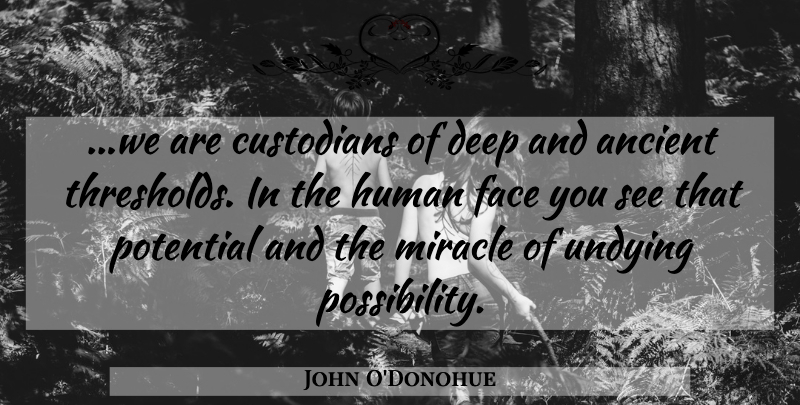 John O'Donohue Quote About Miracle, Faces, Custodians: We Are Custodians Of Deep...