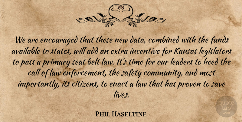 Phil Haseltine Quote About Add, Available, Belt, Call, Combined: We Are Encouraged That These...