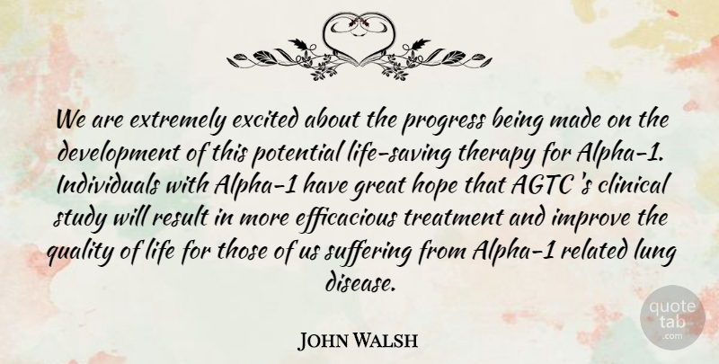 John Walsh Quote About Clinical, Excited, Extremely, Great, Hope: We Are Extremely Excited About...
