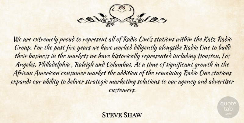 Steve Shaw Quote About Past, Agency, Years: We Are Extremely Proud To...