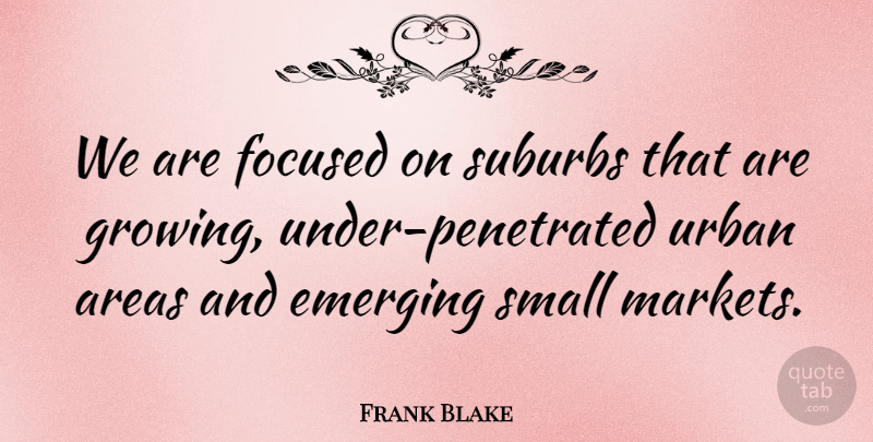 Frank Blake Quote About Areas, Emerging, Focused, Small, Suburbs: We Are Focused On Suburbs...