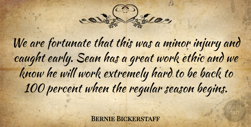 Bernie Bickerstaff Quote About Caught, Ethic, Extremely, Fortunate, Great: We Are Fortunate That This...