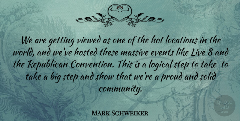 Mark Schweiker Quote About Events, Hot, Locations, Logical, Massive: We Are Getting Viewed As...
