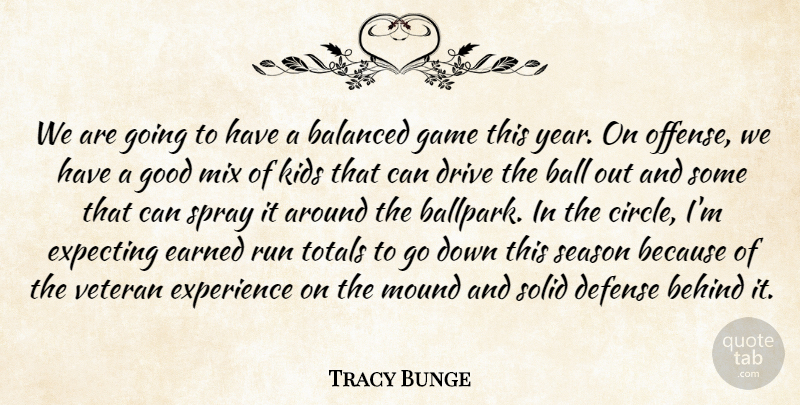 Tracy Bunge Quote About Balanced, Ball, Behind, Defense, Drive: We Are Going To Have...