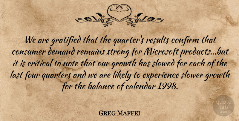 Greg Maffei Quote About Balance, Calendar, Confirm, Consumer, Critical: We Are Gratified That The...