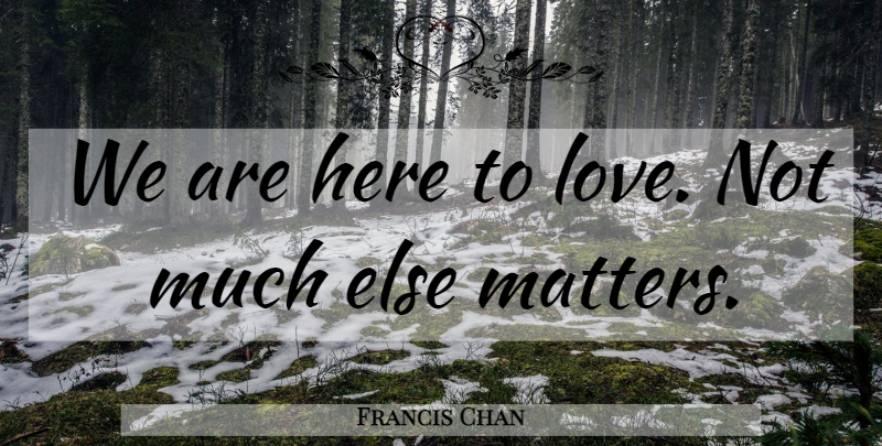 Francis Chan Quote About Matter: We Are Here To Love...