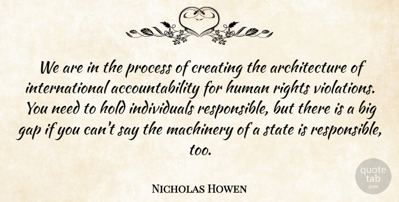 Nicholas Howen Quote About Architecture, Creating, Gap, Hold, Human: We Are In The Process...