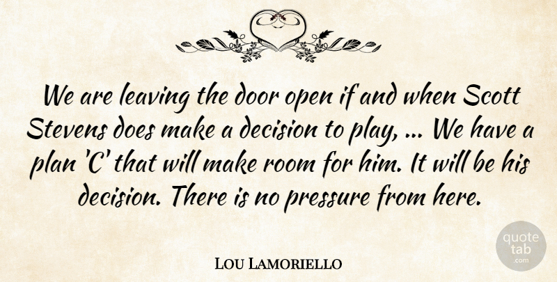 Lou Lamoriello Quote About Decision, Door, Leaving, Open, Plan: We Are Leaving The Door...