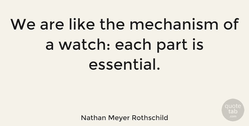 Nathan Meyer Rothschild Quote About Essentials, Watches, Mechanism: We Are Like The Mechanism...