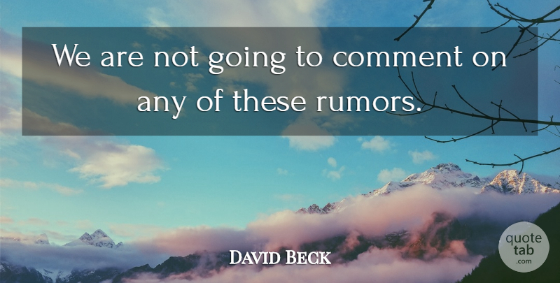David Beck Quote About Comment: We Are Not Going To...